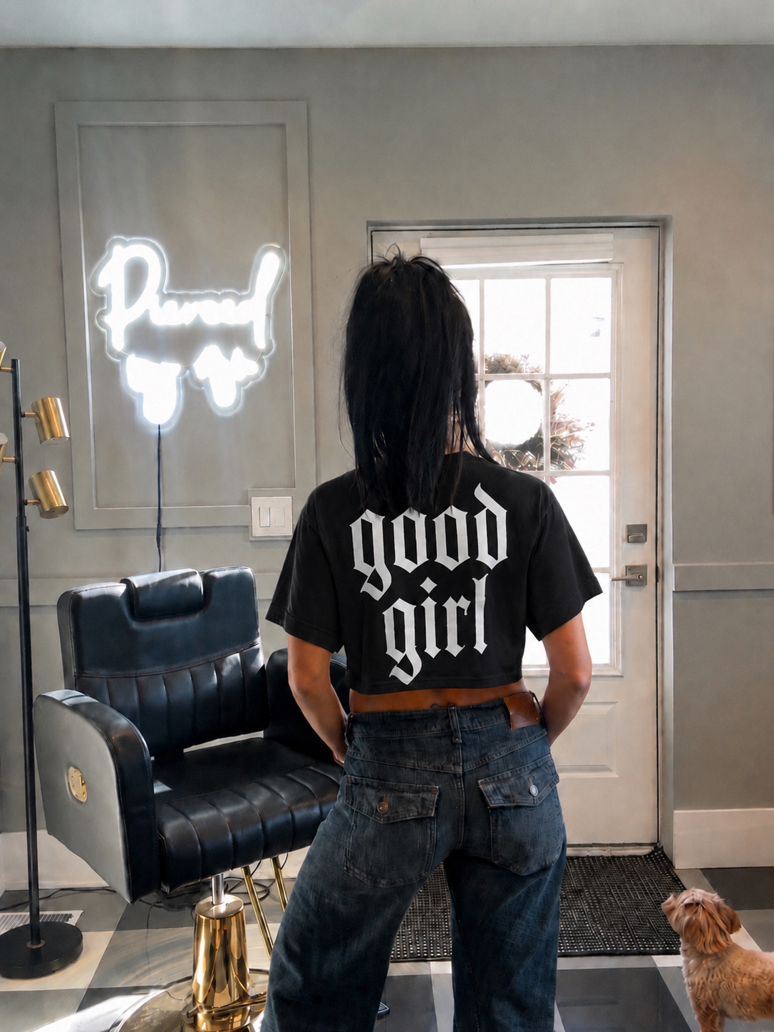 Oversized crop hand-necklace T